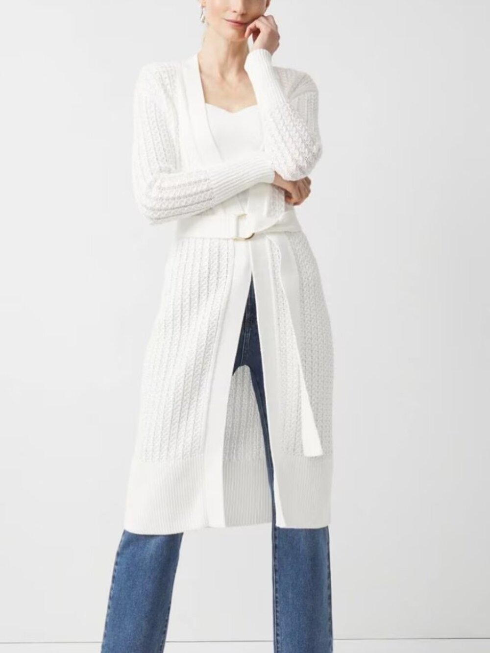 nwt WHITE HOUSE BLACK MARKET pointelle belted duster L large